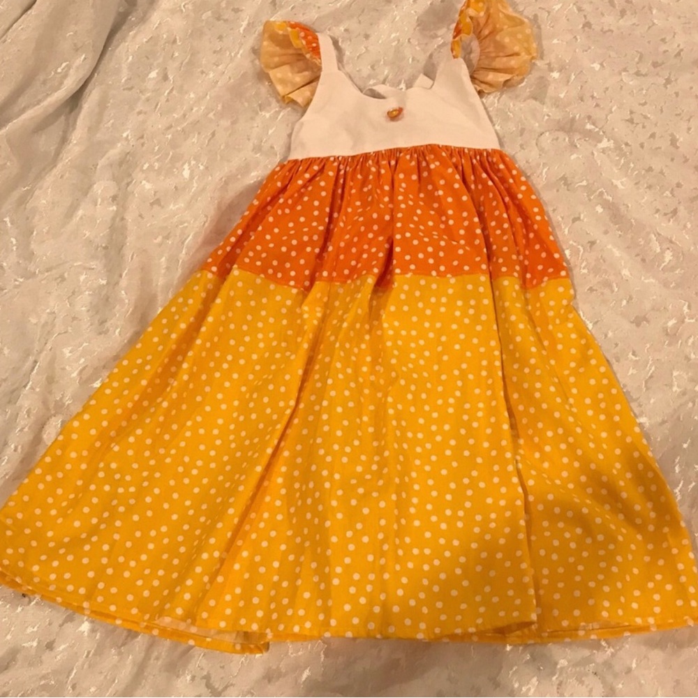 Girls Yellow & Orange Polka Dot Sundress with Ruffle Sleeves NWOT Size 8